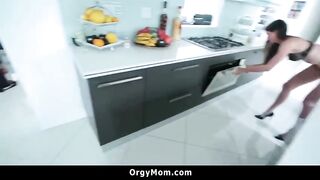 Unbelievably sexy mom is cheating her hubby with her horny teenage step-son in the kitchen