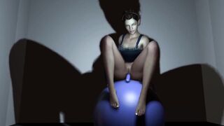 Riding a Yoga ball with a plastic cock in the Ass