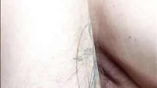 hairy pussy full of cum after sex close-up