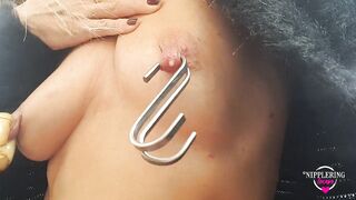 nippleringlover horny milf outdoor nipple torture stretching extreme nipple piercings with hooks