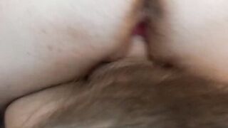 hot cum flows out of my big pussy onto his cock