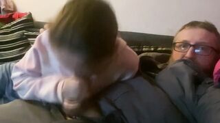 Making her suck my huge cock