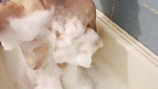 Super bubbles. Bathing with lots of foam.