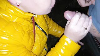 MILF In Puffy Jacket Sucks Young Stranger's Cock in Public Park