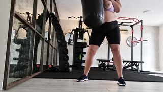 Mommy playing in gym Show outdoors big boobs