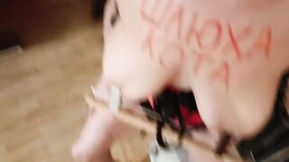 tits clips and pissed in the glass suspended