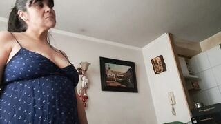 stepson asks stepmom to see her pussy and tits to give himself a handjob