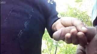 Dick flash in front granny and touching dick outdoor!