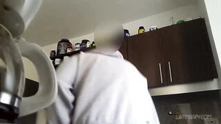 Maid has huge natural breasts and lets her boss squeeze them as she loves it