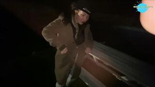 Street girl humiliated and fucks a fake cock for a guy on the street