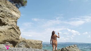 nippleringlover horny milf see through wet shirt flashing extreme pierced nipples and pussy sexy asshole public beach
