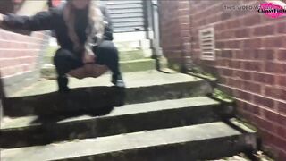 Pissing on a public staircase