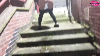 Pissing on a public staircase