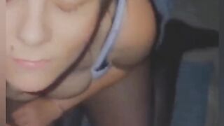 Chav slut sucking dick and taking cum on the face