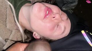 Homless woman poked in the face with a cock
