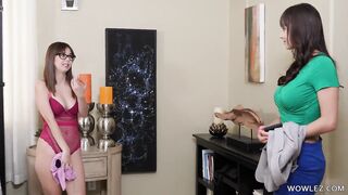 Busty milf and intruder geek girl