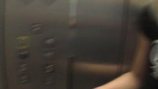 Blonde pees in lift