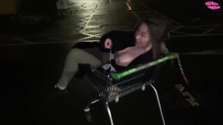 Nasty girl fucking Herself in a shopping trolly