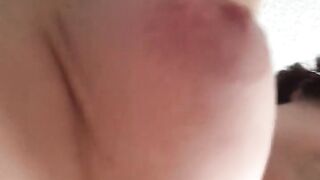 POV of Mommy's tits as she tries to fit a massive cock in her tight n tiny pussy