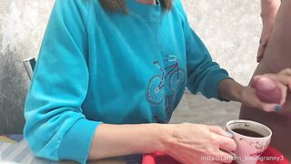 Stepmom drinks coffee with stepson's sperm massive cumshot taboo fetish