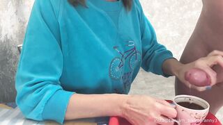 Stepmom drinks coffee with stepson's sperm massive cumshot taboo fetish