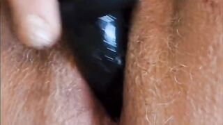 Part 3. Black Dildo and White Hairy Squirting Fat Pussy.
