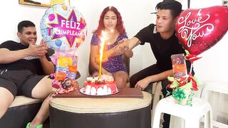 Guys Celebrate Their Caretaker's Birthday and Give 2 Cocks a Surprise Gift to Fuck Her in the Ass