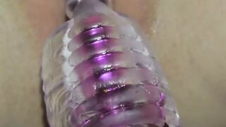 Young milf British cums on dildo while playing with her clit with her pink wand