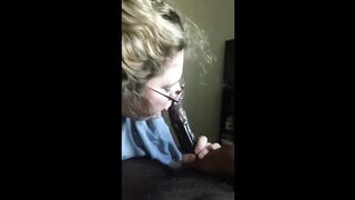 Fat slut eats black cock