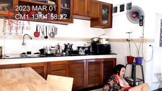 Housewife in pantyhose in the kitchen. Naked maid gets an orgasm while cooking. c3 Date