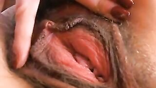 Hairy pussy, masturbating, meaty labia