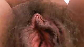 Hairy pussy, masturbating, meaty labia