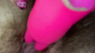 Super close up squirting from a hairy mature pussy that loves average cocks and massive bellies