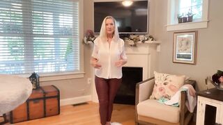 66 YEAR OLD MILF TRY ON WHITE LEGGINGS AND RED LEATHER PANTS