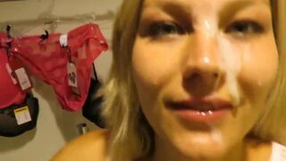 Horny Milf gets Facialized in Public Changing Room