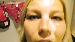 Horny Milf gets Facialized in Public Changing Room