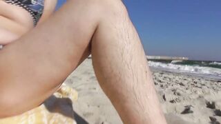 Hairy mature in bikini on the beach