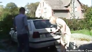 Wife finds her old step mom and BF fucking in the garden