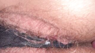 Fucking my wife's hairy pussy until she cums with vibrator, the I creampie her hairy cunt just to see my sperm dripping out