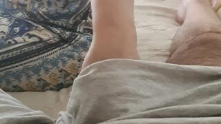Step mom pulled hand under step son pants in time before husband come in the room