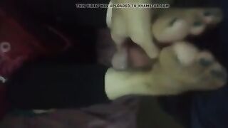 Footjob on mature soles