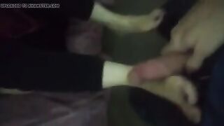Footjob on mature soles